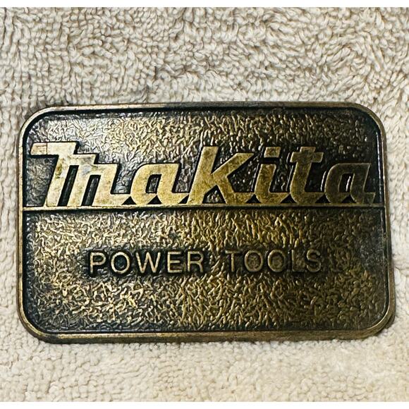Makita Power Tools Belt Buckle Vintage Solid Brass Made In USA 80s western - Picture 1 of 5
